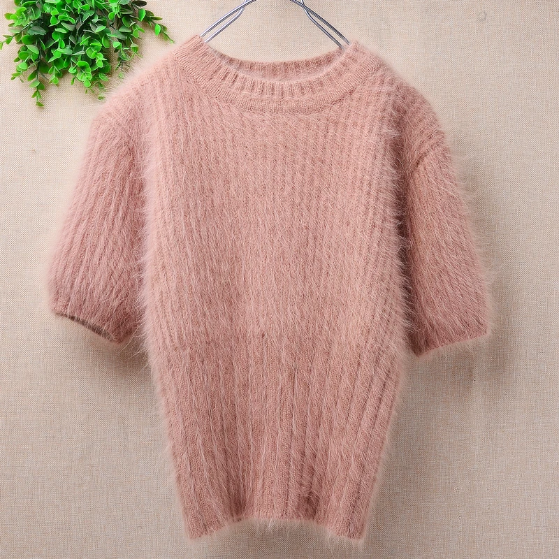 01 Ladies Women Autumn Winter Fashion Hairy Mink Cashmere Knitted Sleeveless Loose Pullover Angora Fur Sweater Vest Jumper Pull
