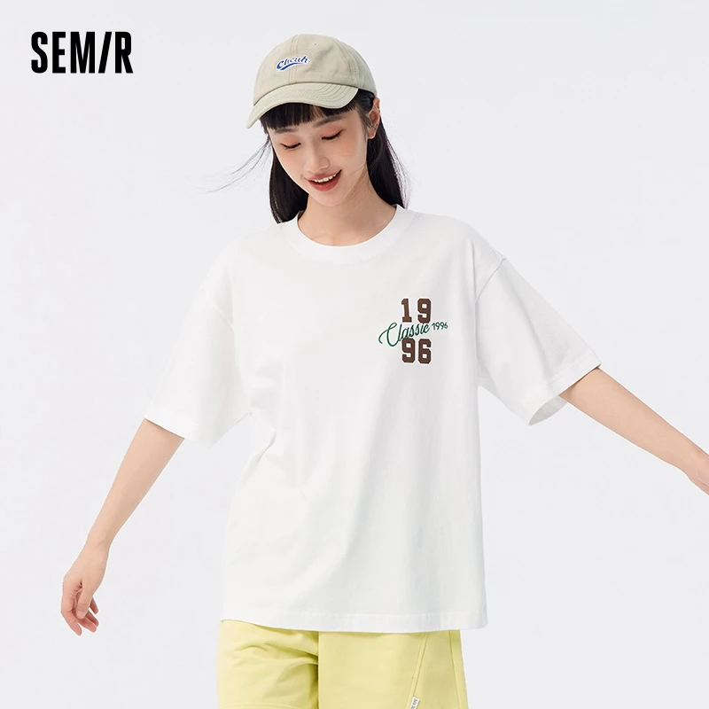 Semir Short Sleeve T-shirt Women Embroidery Bottoming Shirt Loose 2023 Summer New Cotton Inner All-match