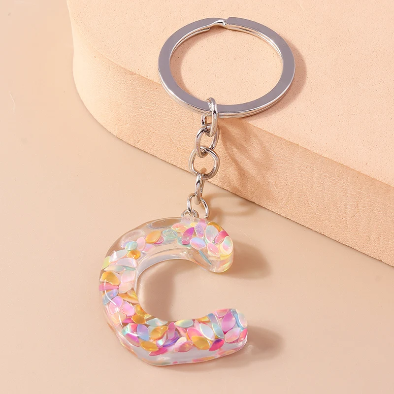 Bunter Acryl-Glitzer-Alphabet-Schlüsselanhänger mit 26 Initialen, A-Z-Buchstaben, Schlüsselanhänger, Anhänger für Frauen und Mädchen, Taschenanhänger, DIY-Schmuck, Geschenke – Detail 4