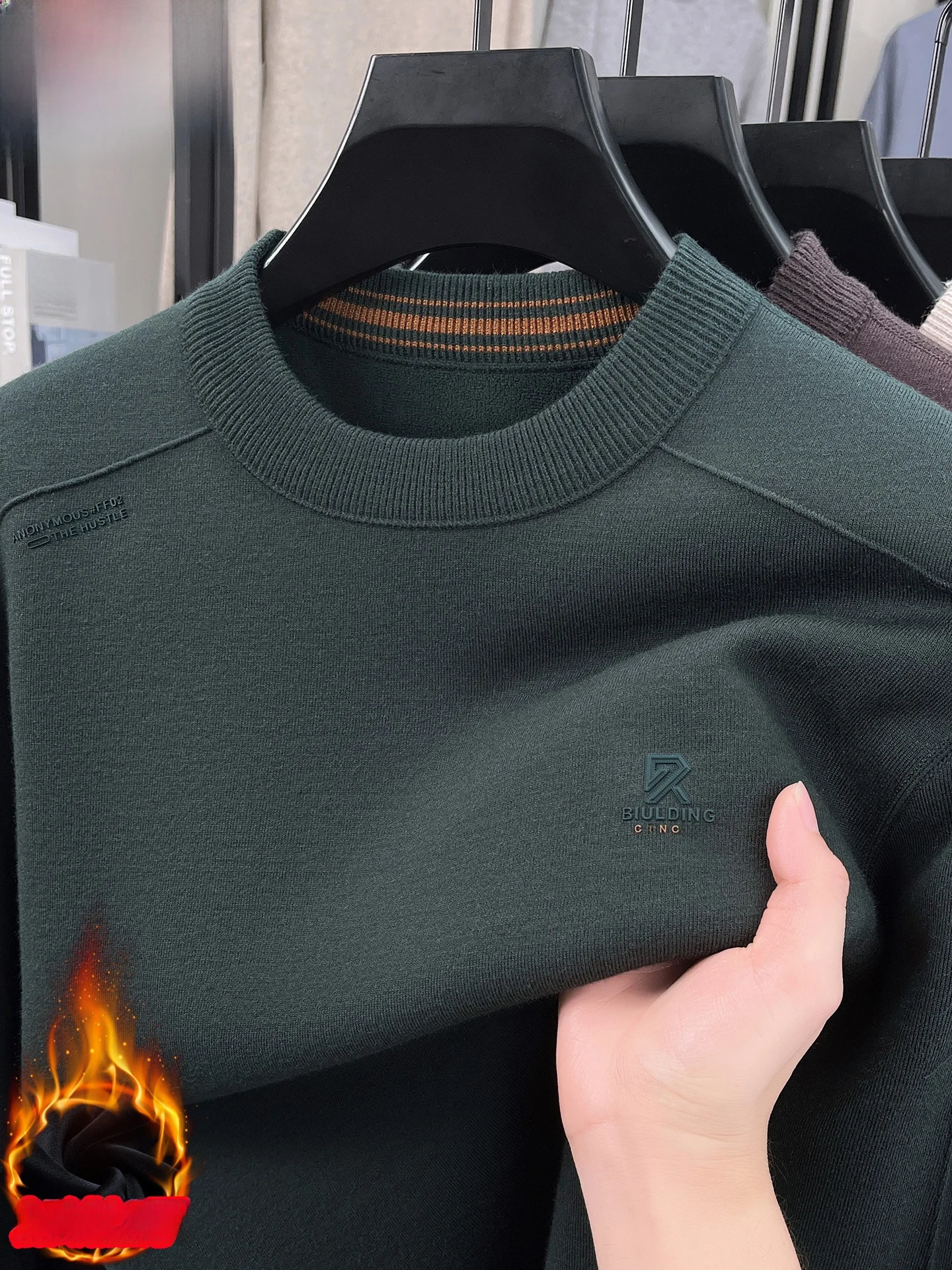 

Мужской зимний вязаный шерстяной свитер с высоким воротником и флисовой подкладкой, теплый базовый слой, модный городской повседневный стиль