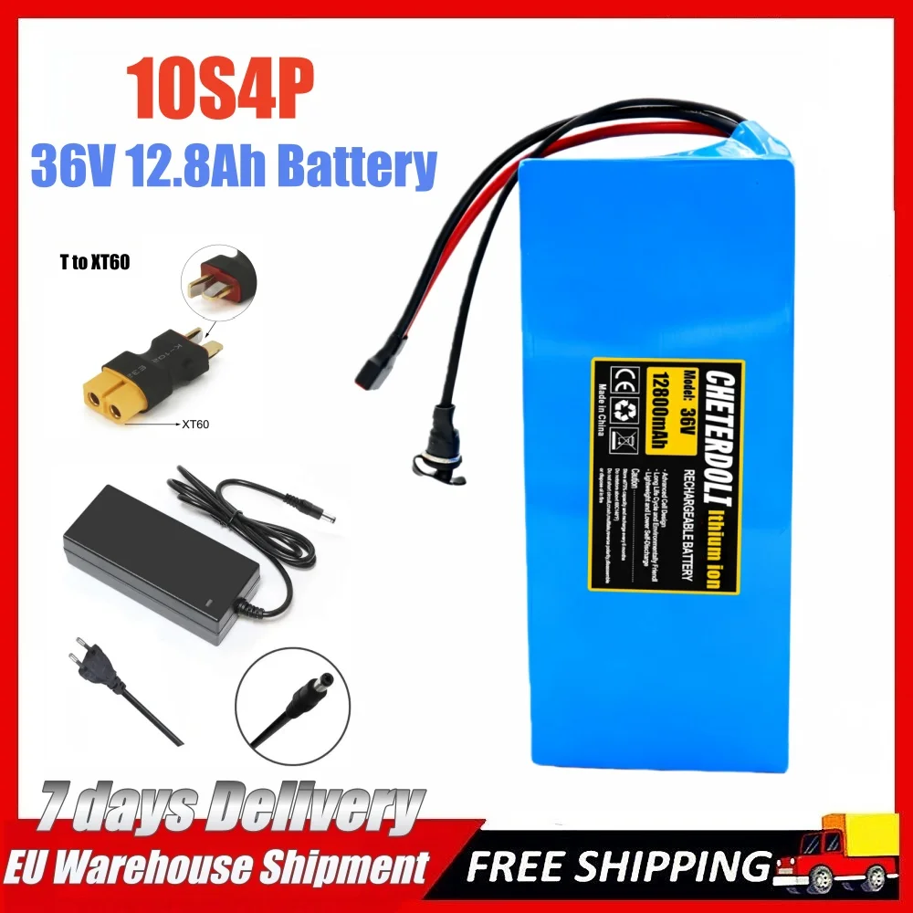 Batteria 36V 12,8Ah 18650 10S4P 220W 350W 500W Batterie ad alta potenza 42V 12800mAh con protezione BMS + caricabatterie