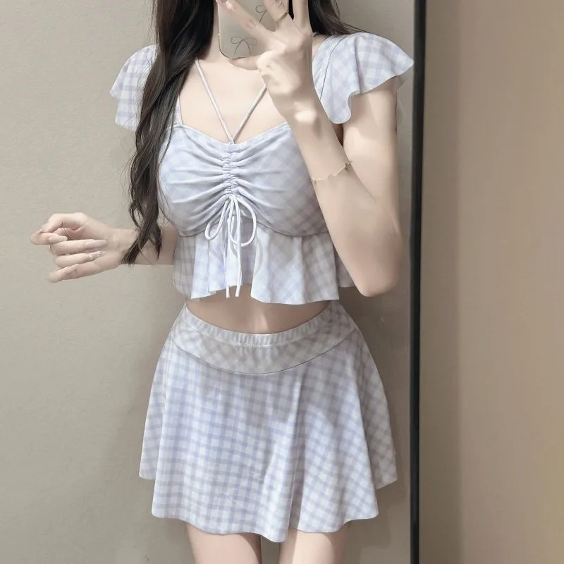 

Y2k Tankini Woman Sleeveless Crop Neck Two Piece Swimsuit A Line Skirt With Skirt Light Blue Swim Tankini Bathing Suit Woman