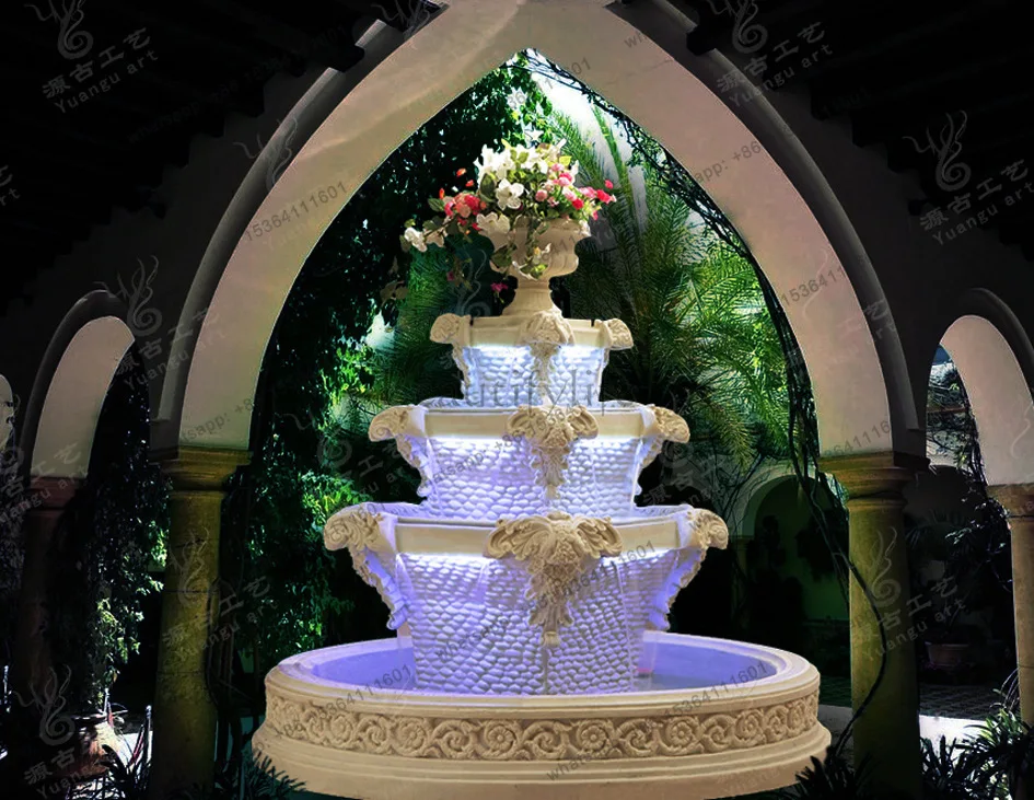 Exquisite Large Sandstone Four-Sided Waterfall Fountain Indoor and Outdoor Water Landscape Hotel Lobby Floor Water Features