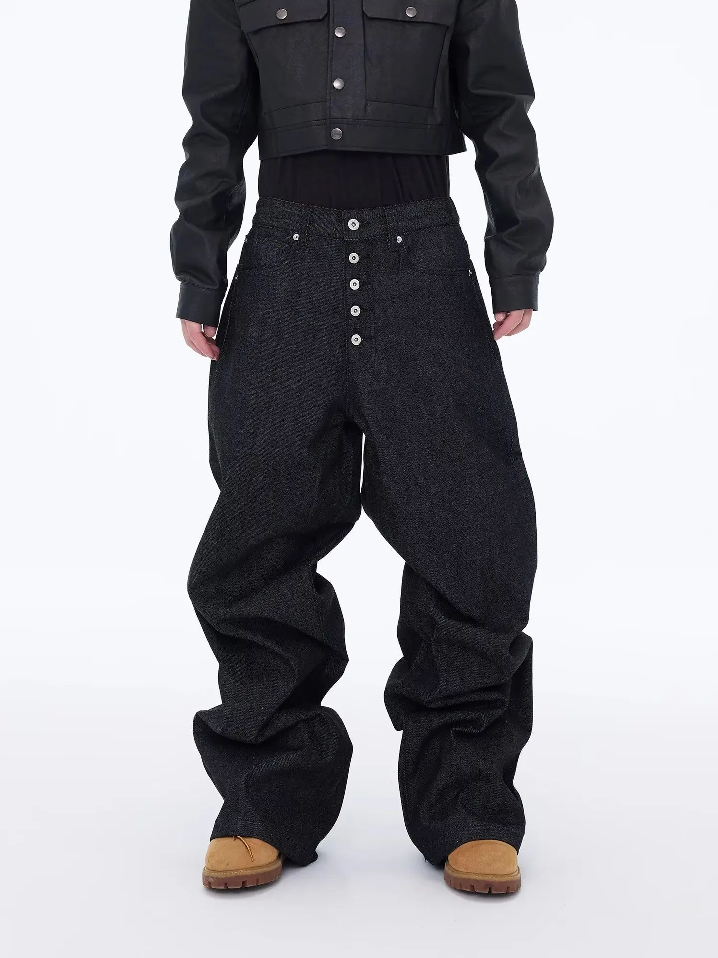 

Vintage Men's Baggy Jeans Button Trousers 2026 New Streetwear Wide Leg Loose Denim Pants Fashion Distressed Straight Cargo Pants