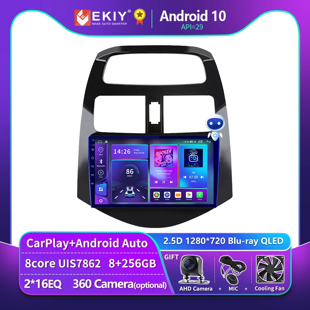 EKIY T900 For Chevrolet Spark Beat Matiz Creative 2010 - 2014 Android 10 Car Radio Multimedia GPS Navigator Carplay No 2 Din DVD