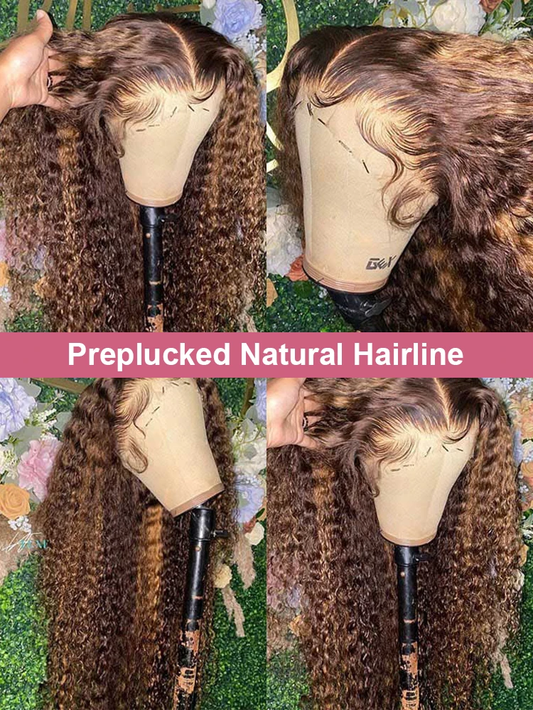 Highlight 13x6 HD Lace Frontal Perücke Echthaar vorgezupft tiefe Welle 30 40 Zoll 13x4 honigblonde lockige Lace Front Perücken Echthaar