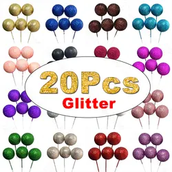 20Pcs Glitters Cake Balls Differet Size 2-4cm Shimmer Foam Balls Cake Toppers for Birthday Wedding Cupcake Cake Decoration Favor