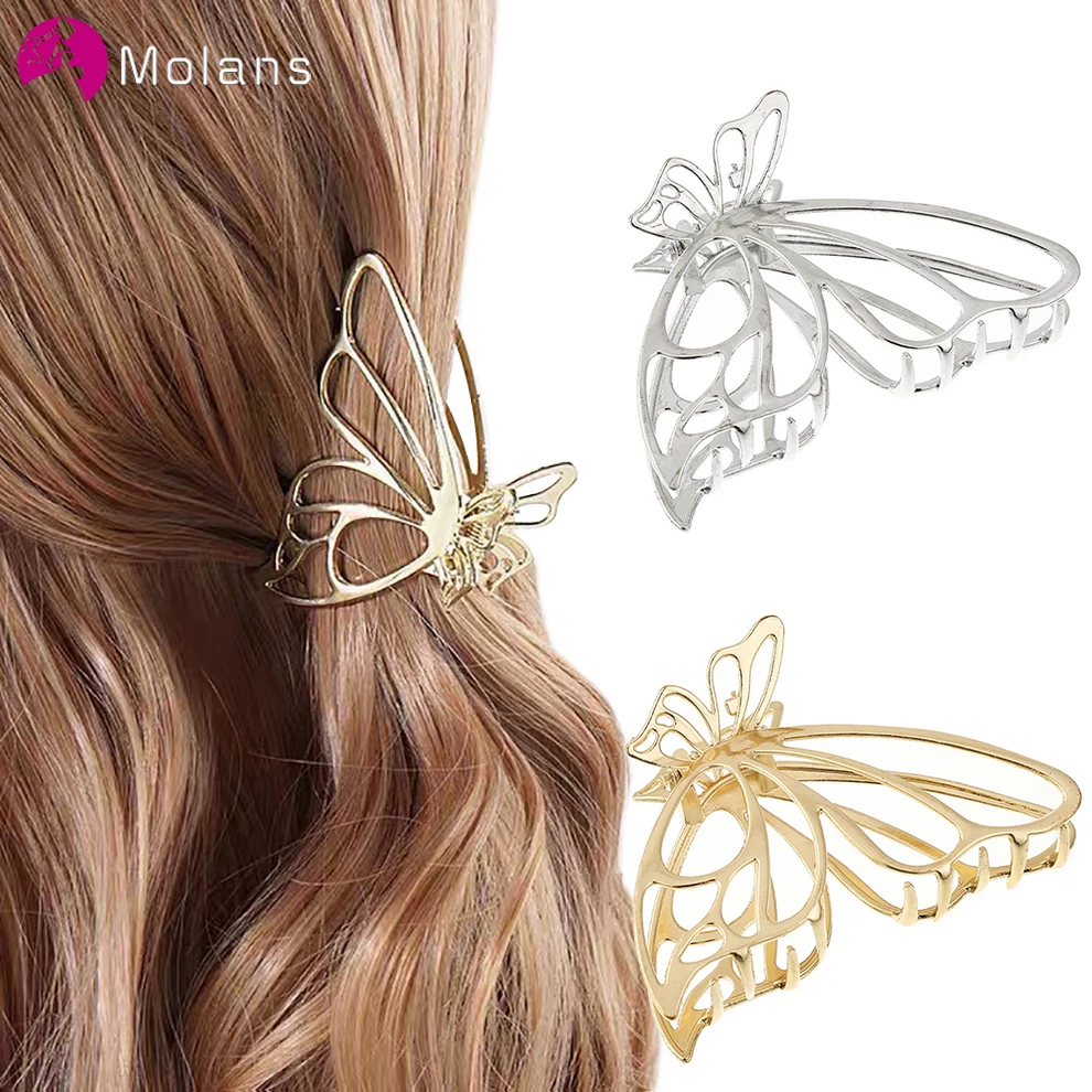 Molans Solid Color Metal Butterfly Hair Clip For Women Hollow Out Hair Claw Barrettes Hairpin Hair Accessories Headwear