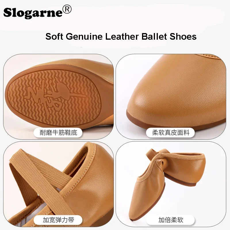Genuine Leather Soft Ballet Shoes Women Real Leather Ballet Dance Shoes Girls Yoga Train Latin Jazz Waltz Ballroom Dance Shoes