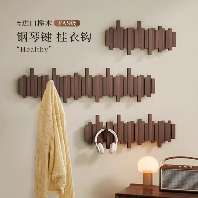 Solid Wood Piano Key Hanger, Door Back Porch Wall Hanging Non-punching Clothes and Hats Hook