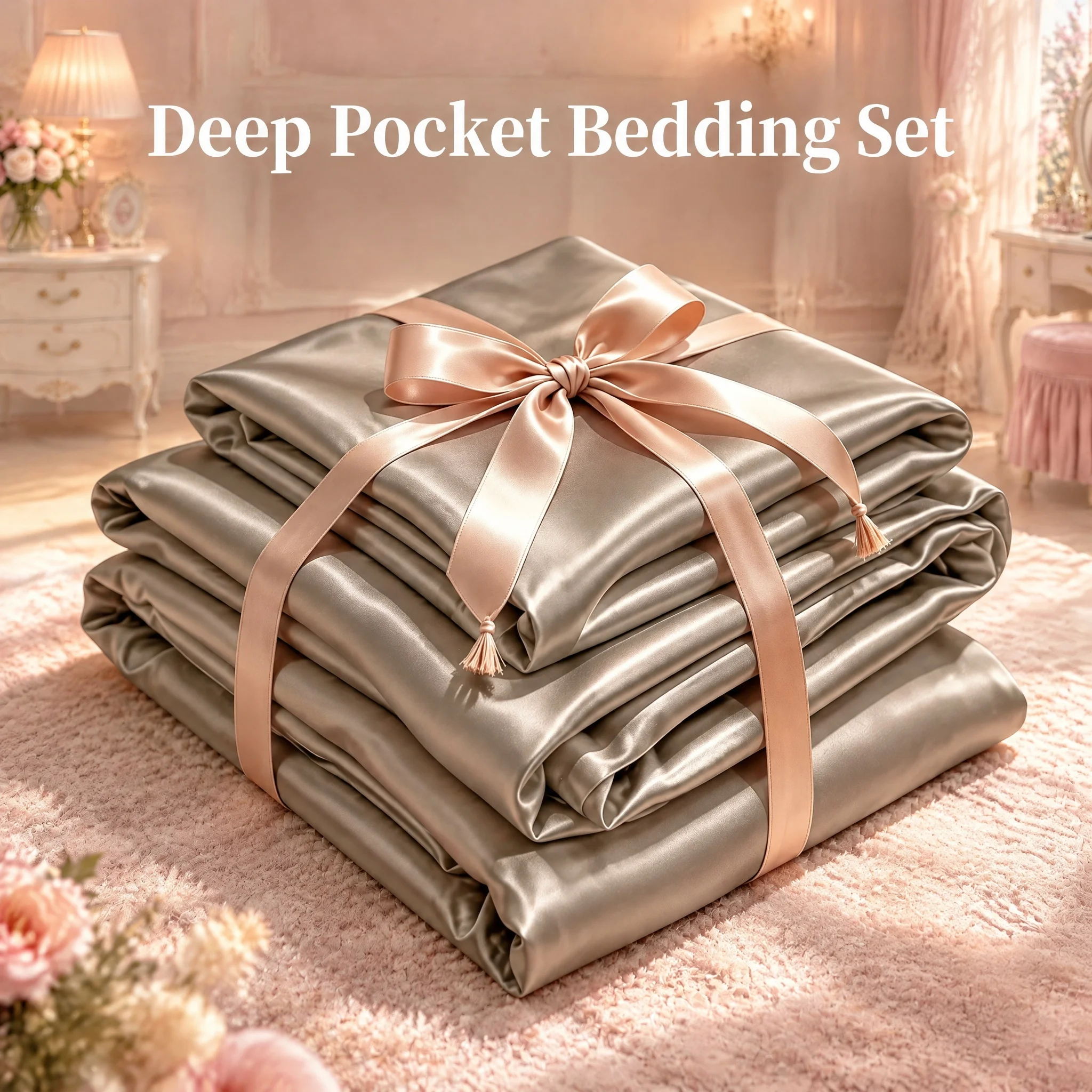 3/4pcs Luxury Fitted Sheet Set, 14 Inch Deep Pocket Bedding, Elegant Bedroom Decor, Gentle Touch for Skin And Hair, Comfortable & Airy, All Season Daily Use, Ideal For Master And Guest Room