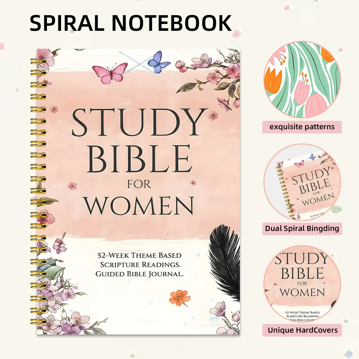 A5 Study Bible for Women 220 Pages 52 Week Guided Journal Scripture Readings Devotional Christian Faith Gift