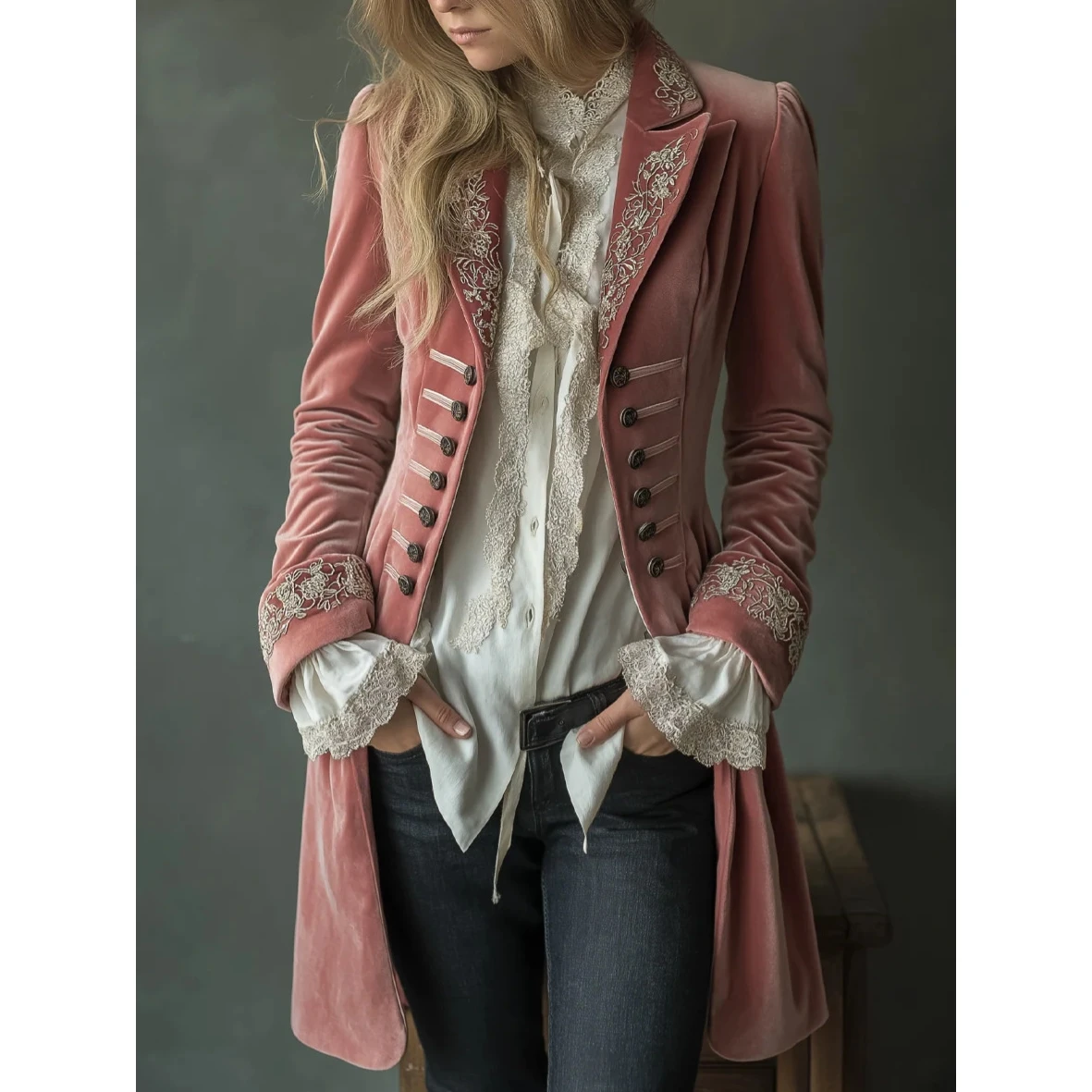 Autumn Winter Long Sleeve Pure Color Patchwork Gold Velvet Jacket Women's Fashion Medium Length Coat Stylish Casual Outerwear