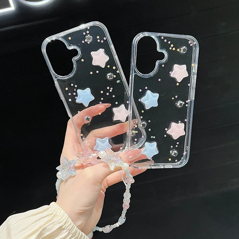 Wunderschöne, farbenfrohe 3D-Stern-Glitzer-Handyhülle für iPhone 16 18 Pro Max 17 Air 15 13 12 11 14 Plus mit transparenter Rückseite – Detail 9