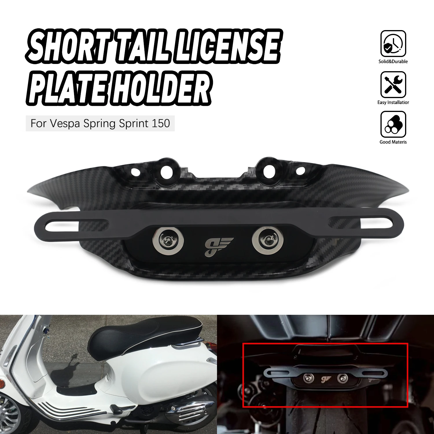 

Rear Splash Guard Licence Plate Fender modify Black Carbon Fiber Texture Accesorios Moto Fit for Vespa Sprint Primavera 150