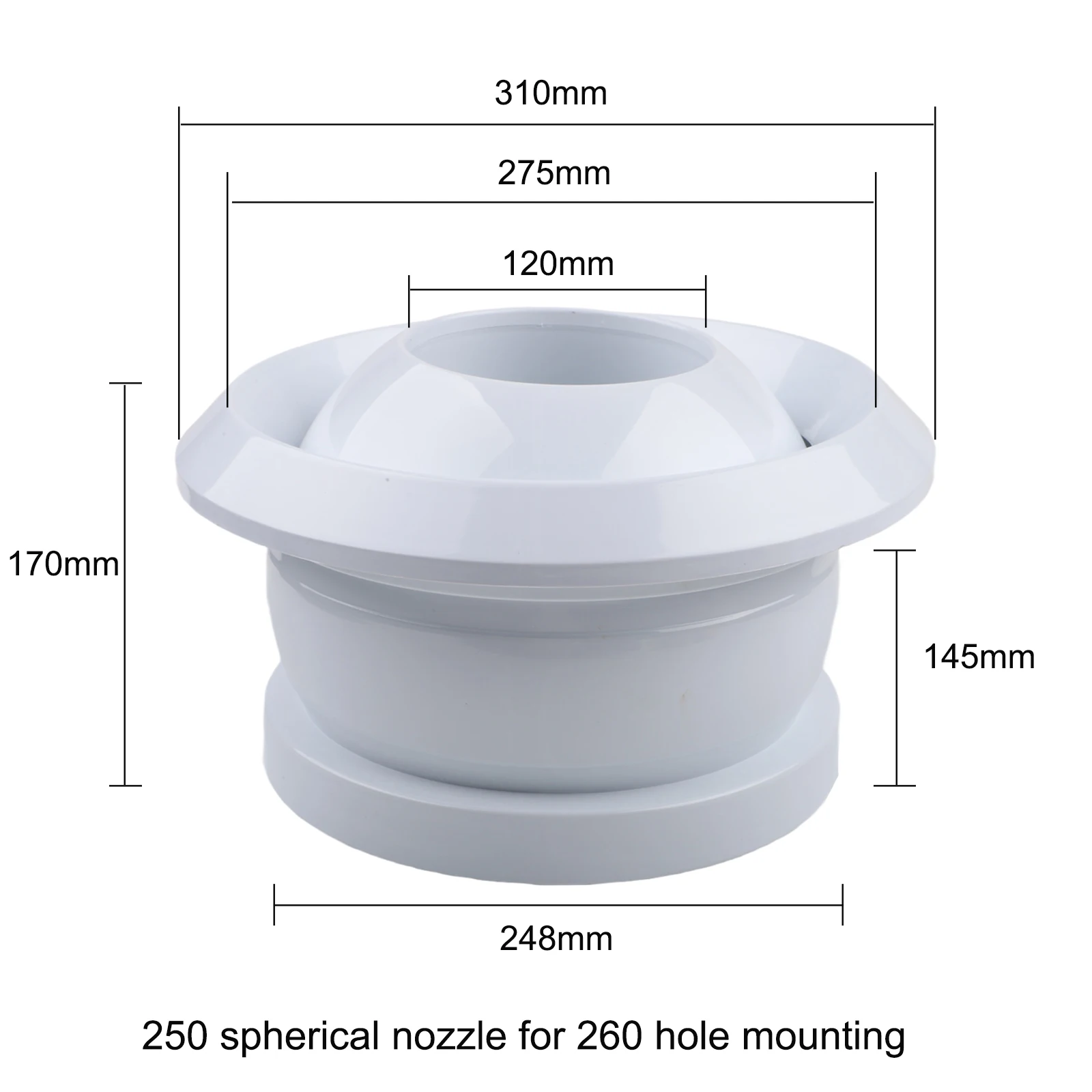 200,250,300mm ABS Round Air Conditioning Exhaust Vents 360° Rotating Spherical Jet Vents For Hotels, Schools, Basements