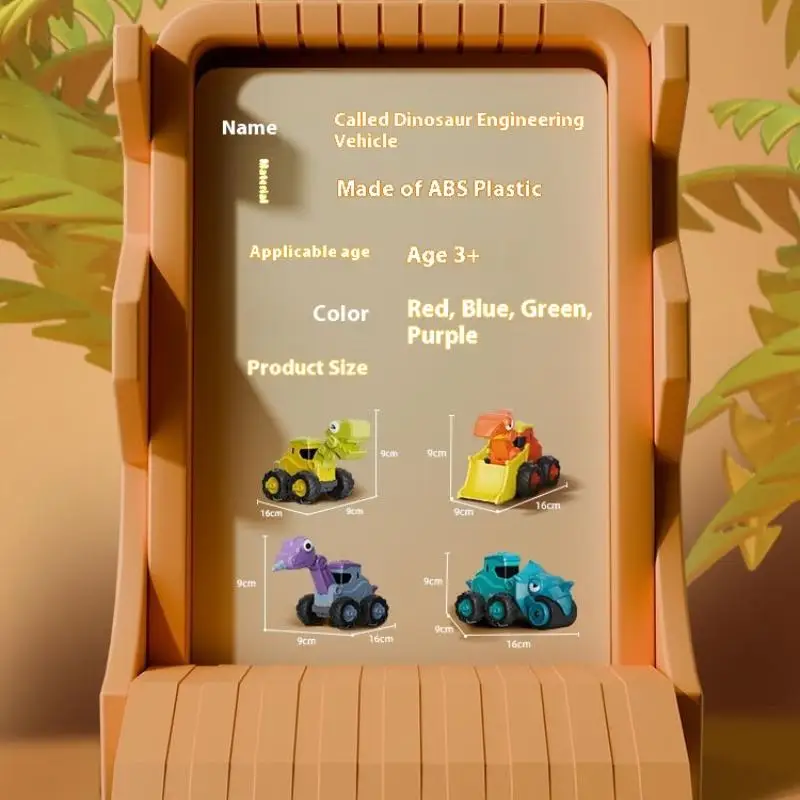 1 pçs imprensa quebra-cabeça dinossauro engenharia modelo de carro plástico crianças puxar para trás brinquedo carro coleção dos desenhos animados crianças escavadeira carro brinquedos