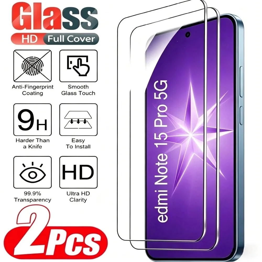 Protector de pantalla ultra claro para Redmi Note 15 Pro 5G 14 13 12 Pro 14S 12S, vidrio templado para Redmi 15C 15 14C 13C 12C 10A, 2 uds.