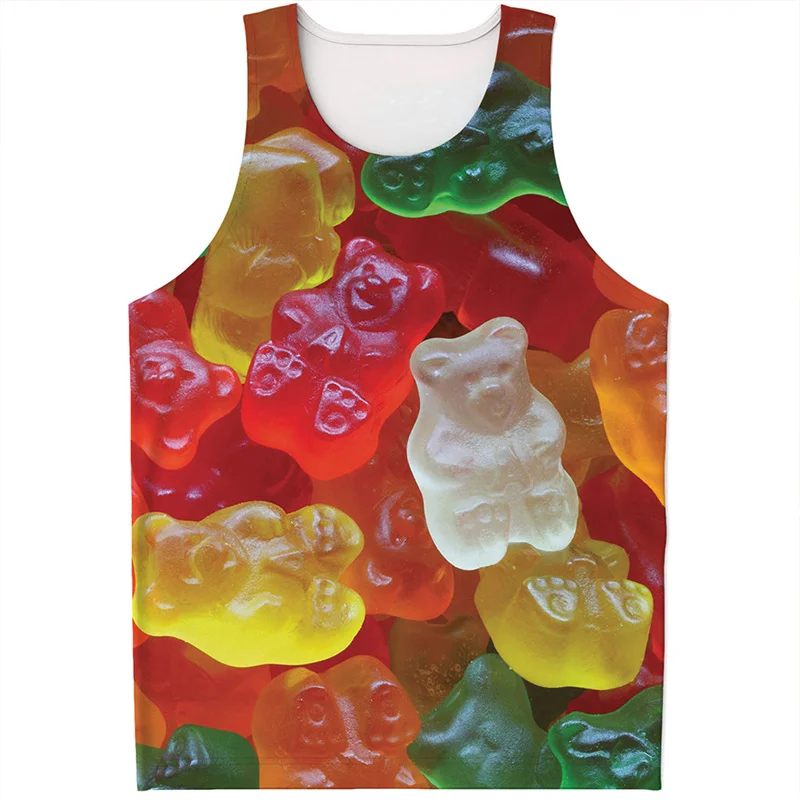 Fashion Colorful Fudge Pattern Tank Top Men Summer 3D Printed Candy Vest Quick Dry Sleeveless Tees Kids Tops Oversized Tshirt