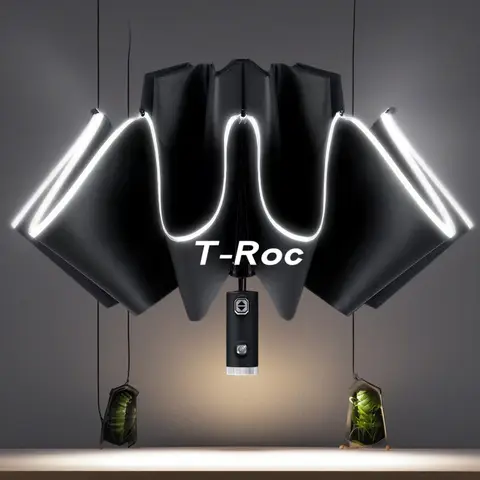 For VW T ROC TROC 2021 2020 2019 2018 Accessories Car Reverse Folding With LED Flashlight Reflective Stripe Umbrella