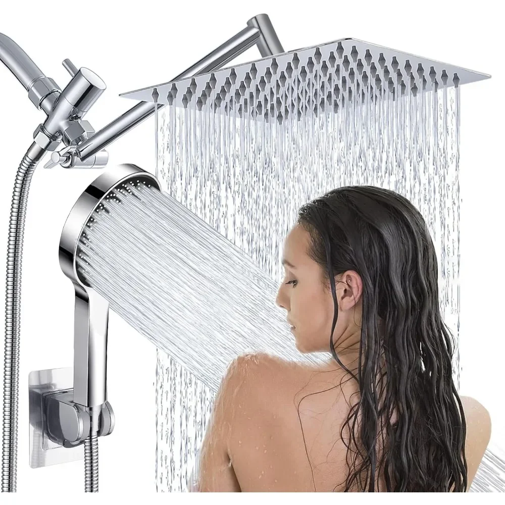 Shower Head,8”Rain Shower Head with Handheld Spray Combo with 11'' Angle Adjustable Extension Arm/Flow Regulator/Shower System,H