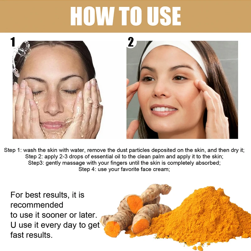 30ml Turmeric Essential Oil Facial Care Serum Moisturizing Improves Skin Tone Anti-aging Lighten Fine Lines Wrinkles Repairing