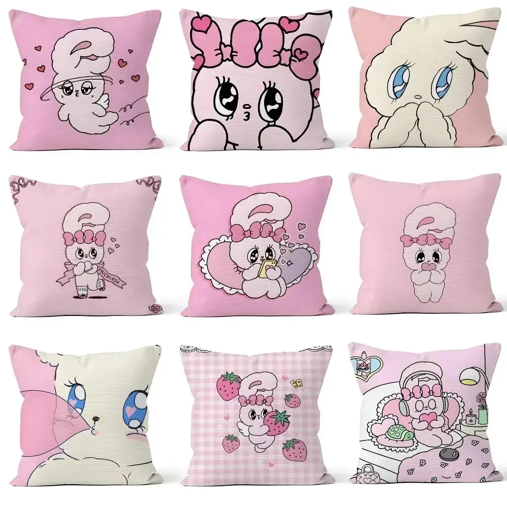 Character Esther Bunny Ribbon Bunny Cushion Cover Throw Pillow Soft Short Plush Cozy Colorfast For Sofa Bedroom Home Decor