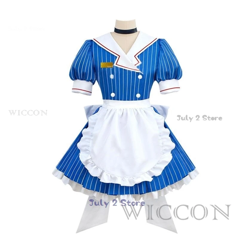 Project sekai Hypnotist Cosplay Costume Wig Miiku Kasane Teto Blue Striped Lolita Maid Dress Halloween Party Suit For Women Girl