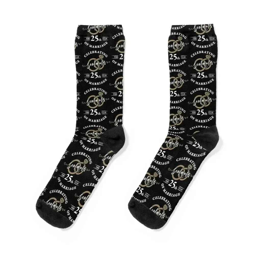 

25th Wedding Anniversary Soulmates 25 years of Marriage Socks Crossfit winter cool soccer anti-slip Socks For Man Women's