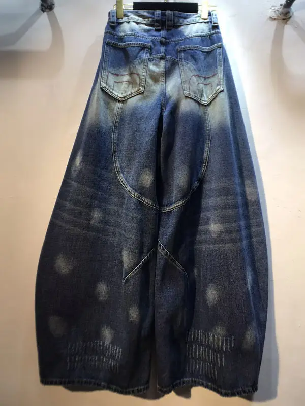 Trendy New Spring Autumn Bootcut Jeans Women High Waist Rivet Hole Loose Denim Trousers Spice Girls Full Length Wide Leg Pants