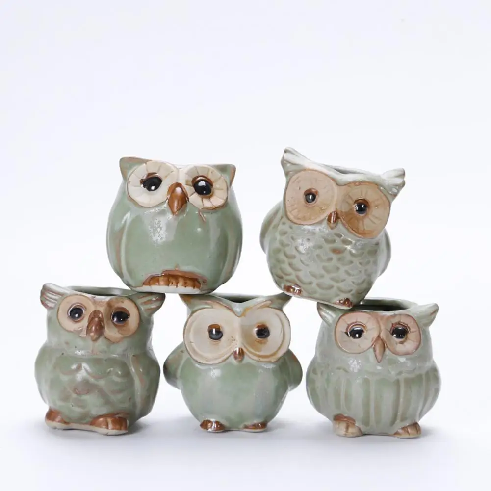 Ceramic Flowerpot Owl Shape Miniature Plant Pot Creative Ceramic Planter Flower Plant Succulent Cactus Pot Garden Flower Pot