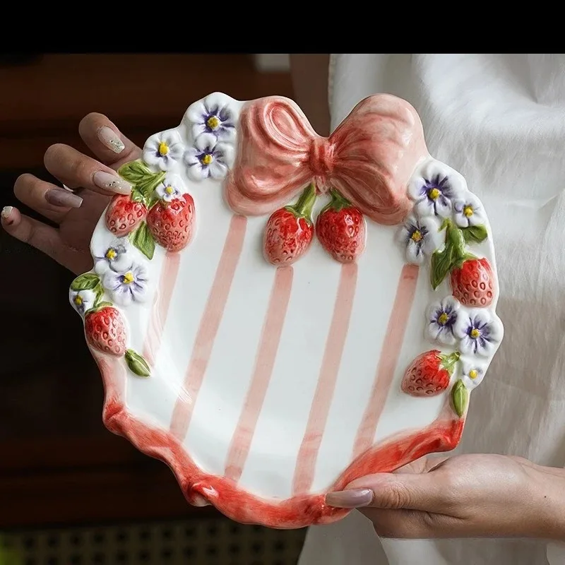 Romantic-style Girl's Heart-shaped Tableware Set, Creative Berry Flower Bowl,plates, Spoons, Mug, Afternoon Tea Cup ,Home Use