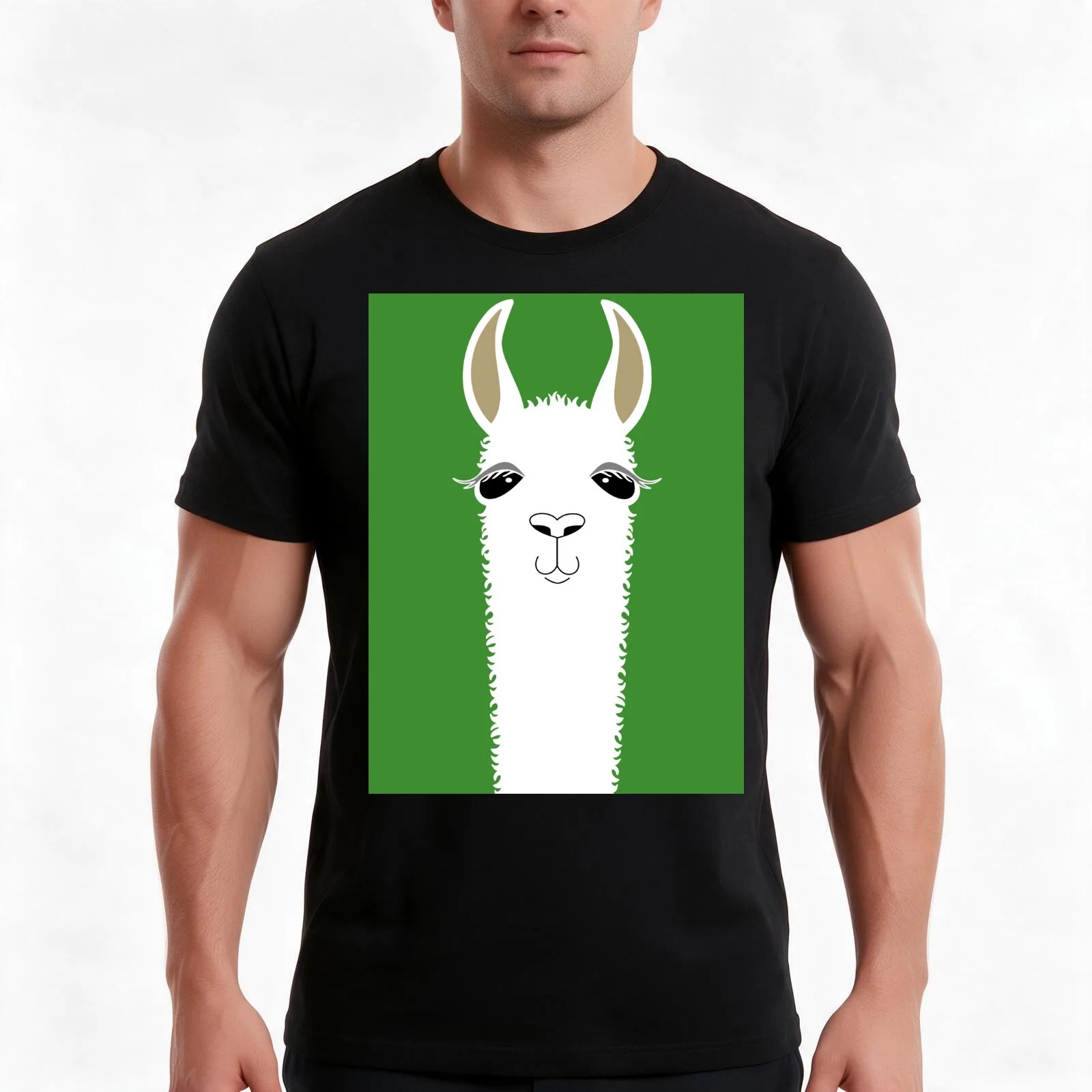 LLAMA PORTRAIT #2 T-Shirt, Summer Casual Cotton Tee, Oversized Streetwear Tops, Vintage Graphic Print, Loose Fit Short Sleeve