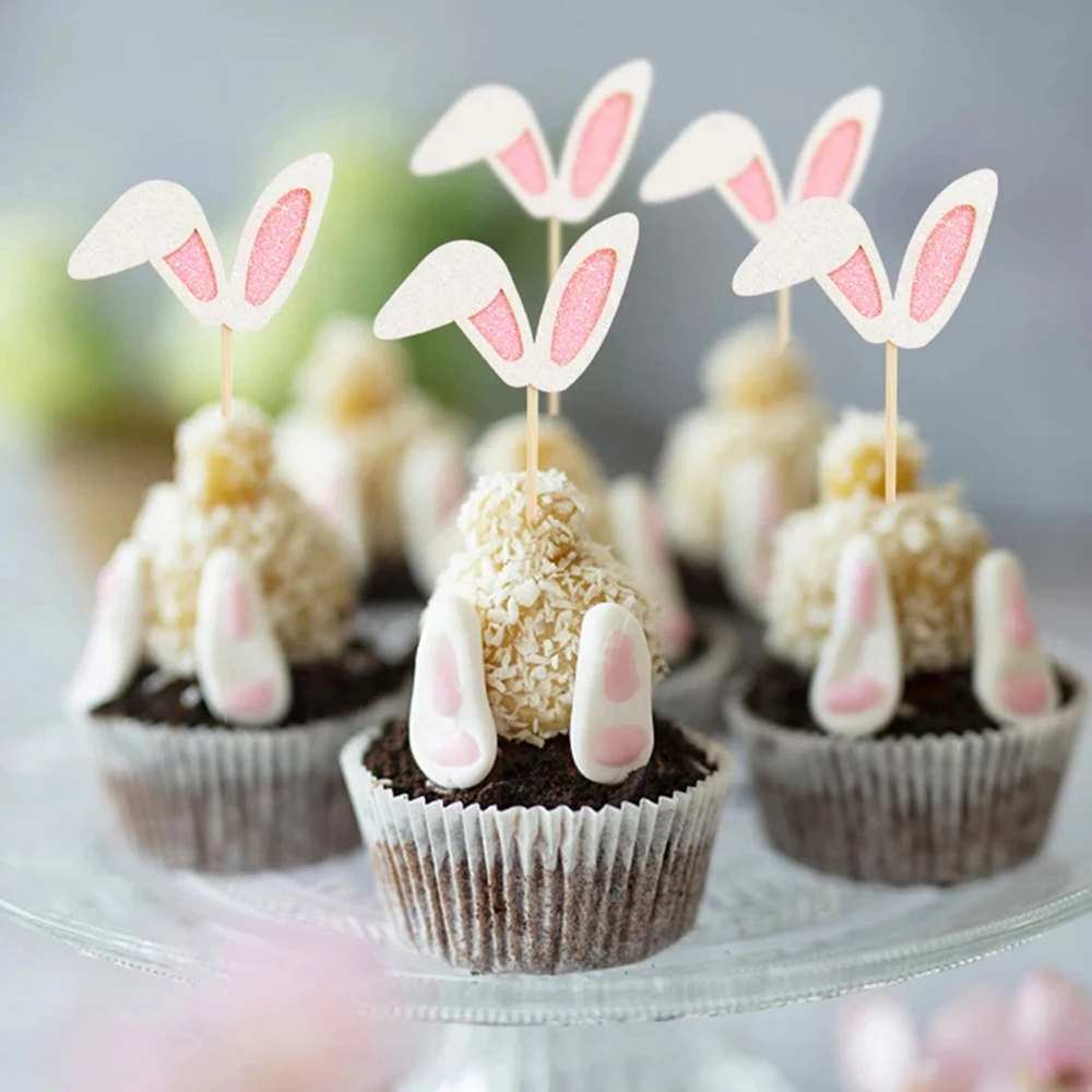 5 Stück/10 Stück Oster-Hasenohren Cupcake-Topper für Oster-Party DIY Cupcake-Dessert Backdekoration Zubehör