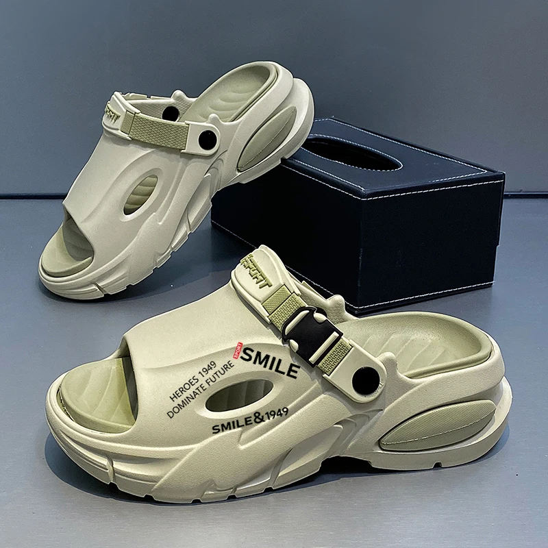 

Men Basic Daily Slides One Piece Forming Wear Resistant Elastic Sole Breathable Shower Outdoor Lazy Walking Shoes