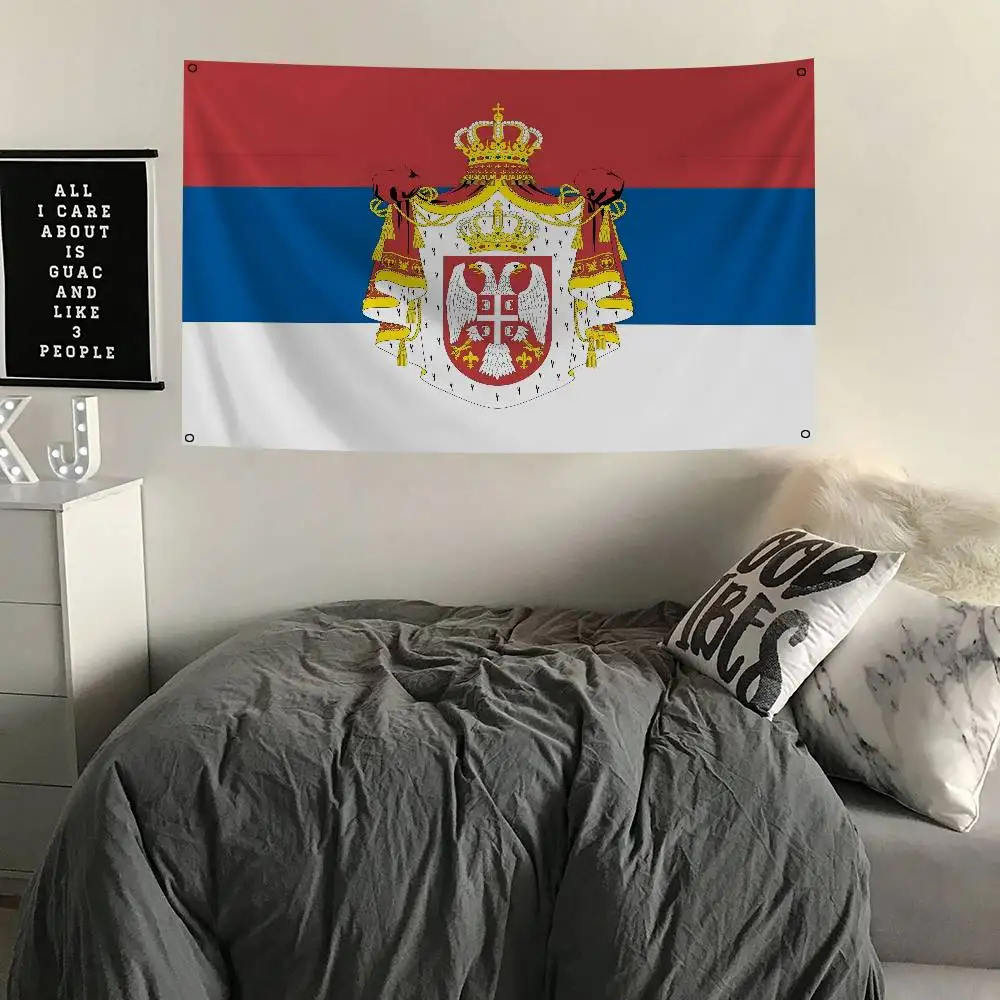 Serbia Flag Banners Four Hole Flag Polyester Outdoor Decor Room Aesthetic