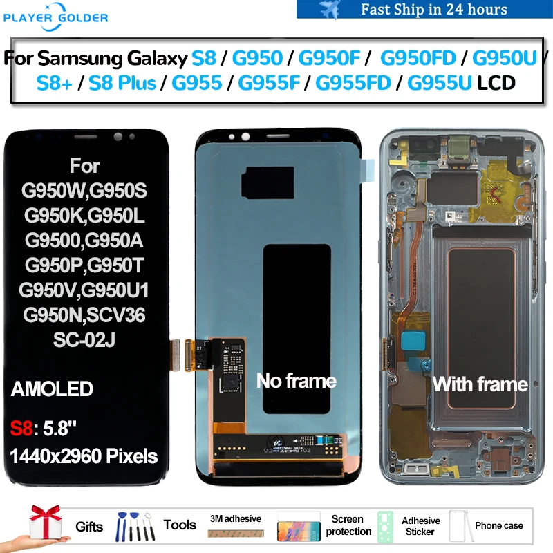 

AMOLED For Samsung Galaxy S8 G950 G950F G950FD S8+ S8 Plus G955 G955F Pantalla lcd Display Touch Panel Screen Digitizer Assembly