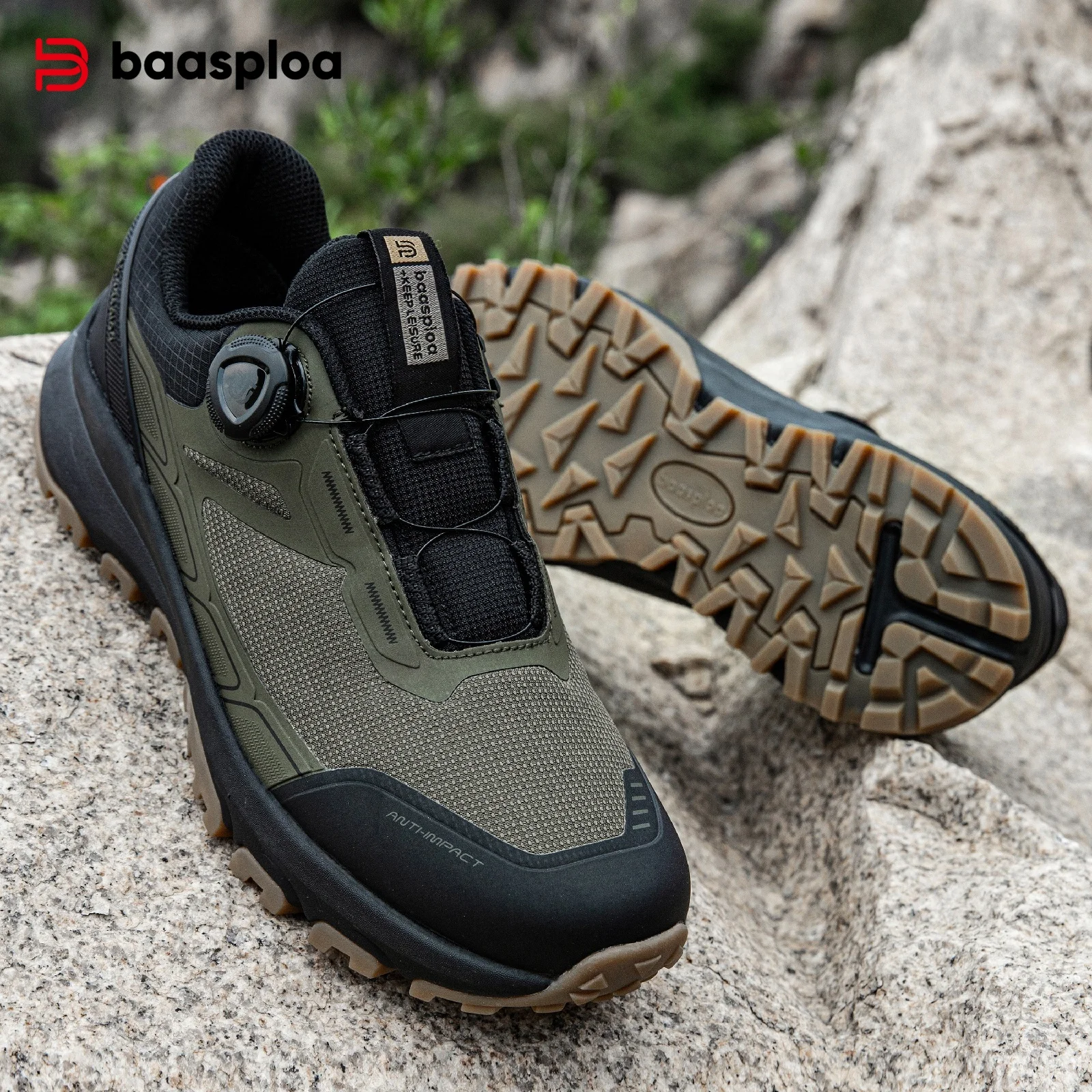 Baasploa Men Hiking Shoes Outdoor Climbing Mesh Breathable Travel Walking Shoes Male Non-Slip Wear Resistant Comfortable Sneaker