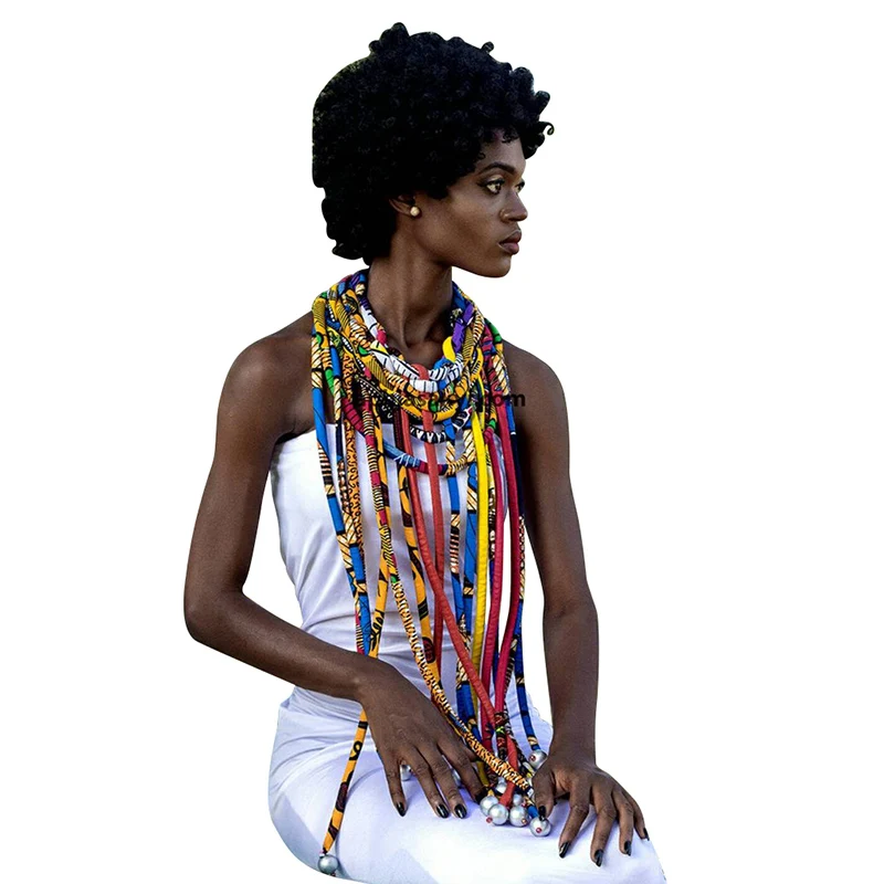 2023 African Ankara Necklaces Wax Print Fabric Colorful Necklace Shawl African Ankara Handmade Necklace Tribal Jewelry SP016