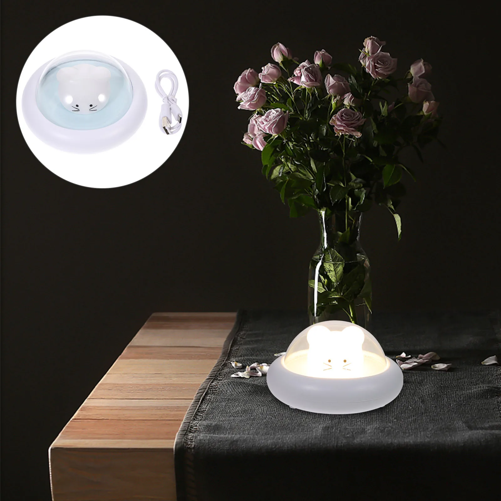 

1pc Cartoon Usb Night Light Led Spaceship Silicone Lamp 3-Gear Dimmable For Bedroom Nursery Nightlight