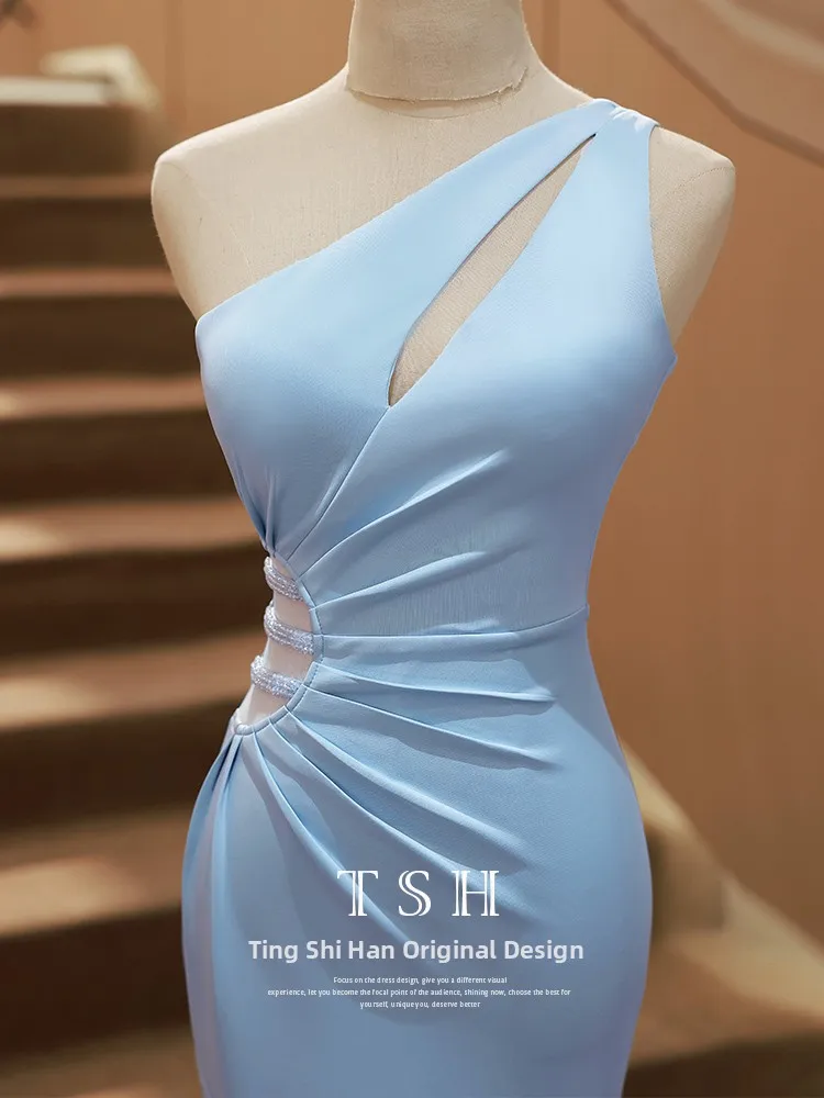 

Blue Evening Gown Women's 2025 New High-End Ele Beautiful Lady's Ball Unique Tailored Fi Tail Skirt Sexy mid Waist Long...