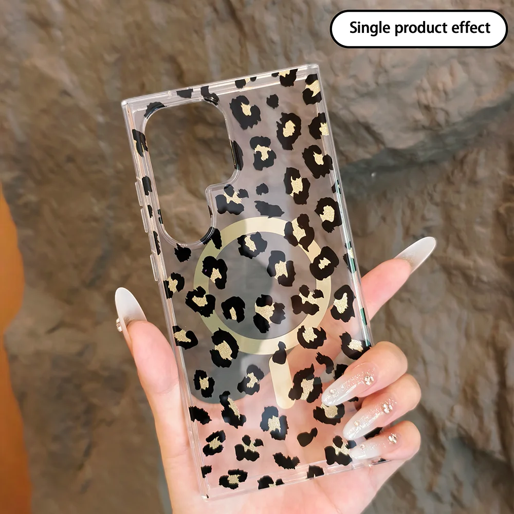 S24/S25ULTRA جاذبية مغناطيسية مثيرة على شكل الفهد مناسبة لهاتف Samsung Galaxy S25 FE S24 S23. (Pc+tpu) مقاوم للماء