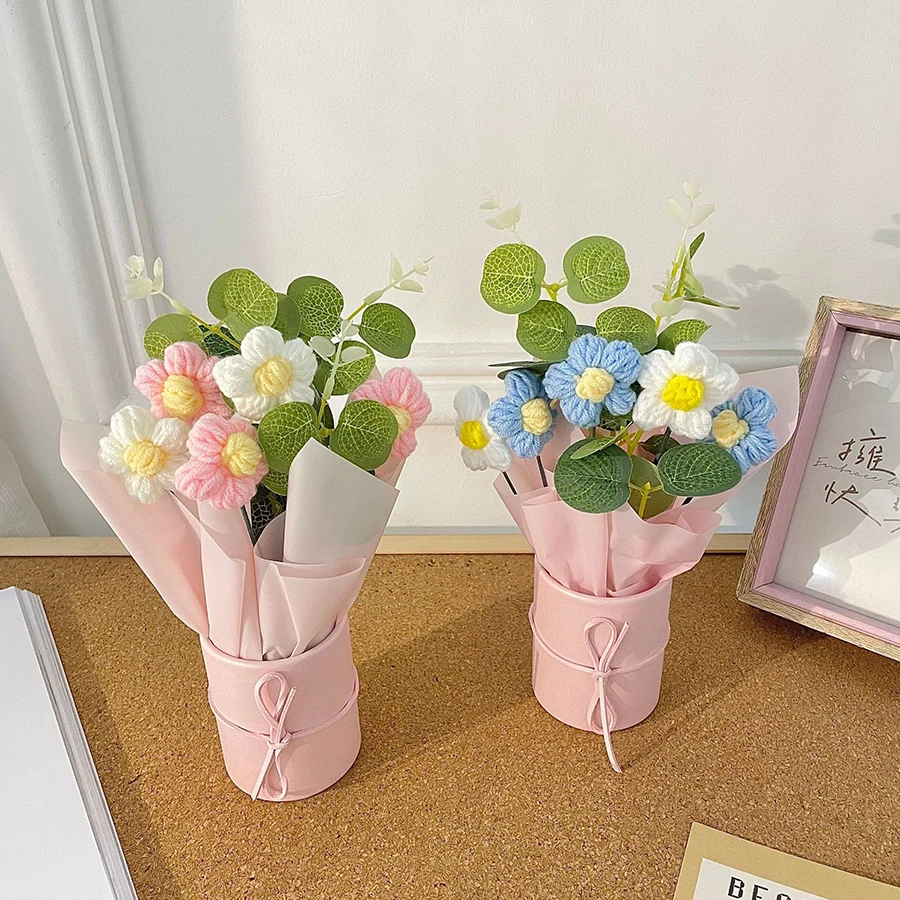 1 Stück Wunderschöner Garn-Blumenstrauß mit Blumenröhre, Couchtischdekoration, Geschenk zum Valentinstag und Muttertag – Detail 8