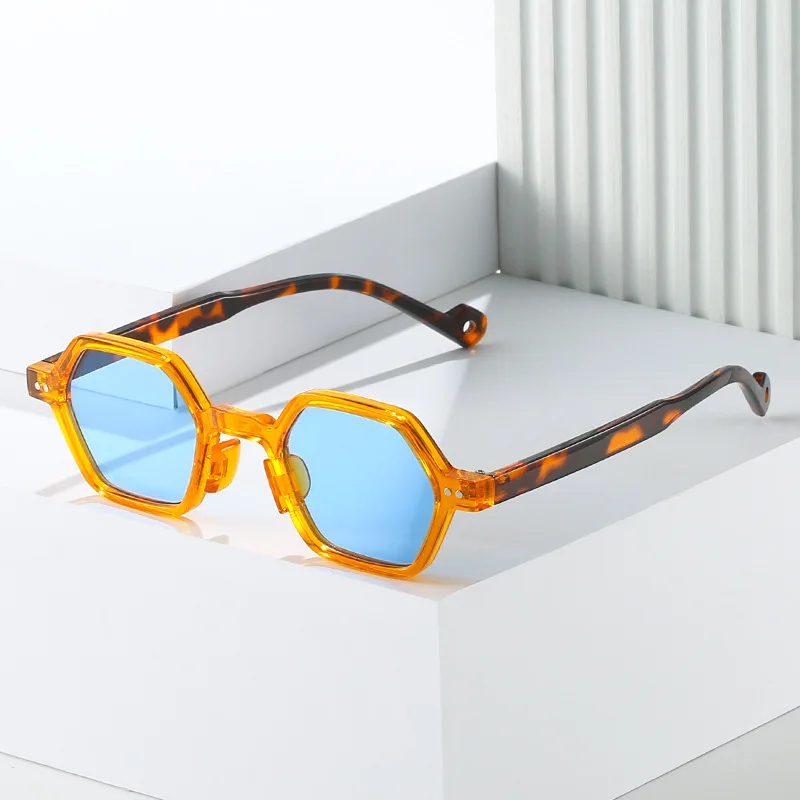 SO&EI Retro Polygon Square Sunglasses Men Candy Color Leopard Eyewear Shades UV400 Women Trending Punk Rivets Sun Glasses — zdjęcie 3
