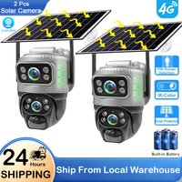 2 Pcs Solar Camera 4G Dual Lens 4K Wireless Outdoor Video Monitor PIR Human Detection And Alarm Security Protection Surveillance