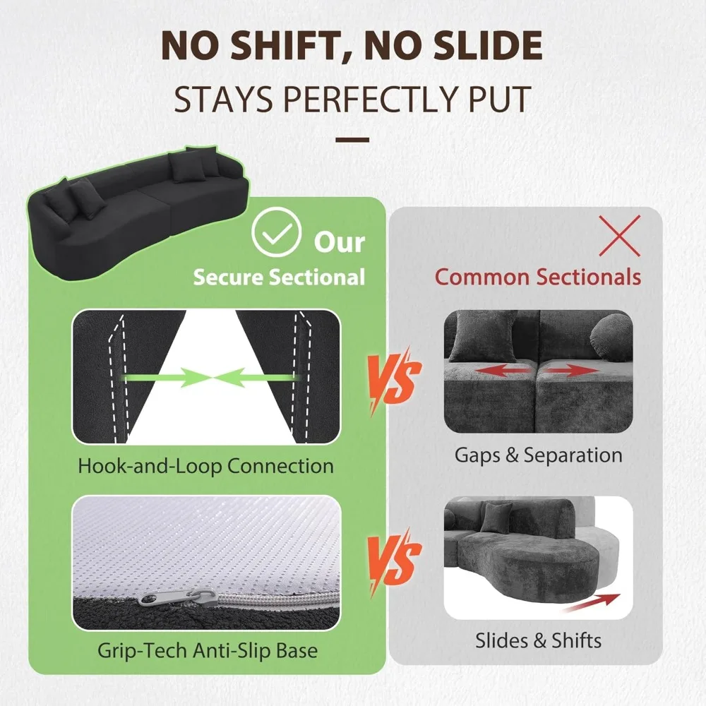 أريكة مقطعية حديثة وبسيطة بأربعة مقاعد، تصميم وحدات منحنية، راحة سحابة بدون عظم، تنجيد صوف الحمل #4