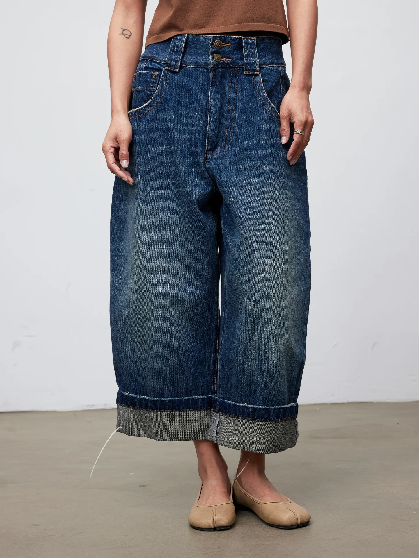 Lagur High Waist Wide Leg Denim Pants Balloon Cuff Straight Cut Women's Fashionable New 2026 Cotton Blend Comfortable Fit
