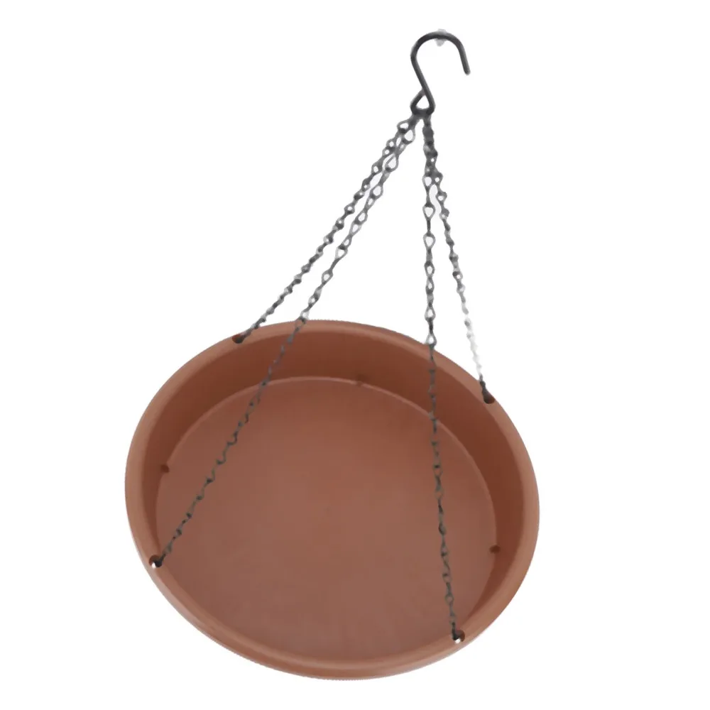 1 set of 2 Round Shape Hanging Bird Bath Plastic Iron Chain Hanging Bird Feeder Wide Shallow Bowl Rust Prevention Coating