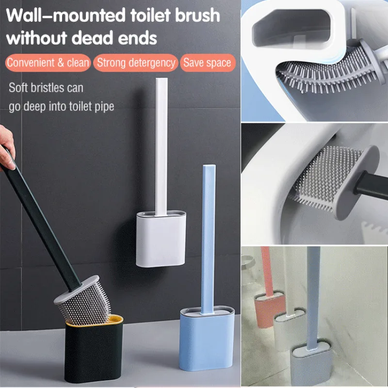

Бытовая фотощетка с длинной ручкой, мягкая резиновая самоклеящаяся настенная щетка для унитаза с базовой фиксированной щеткой