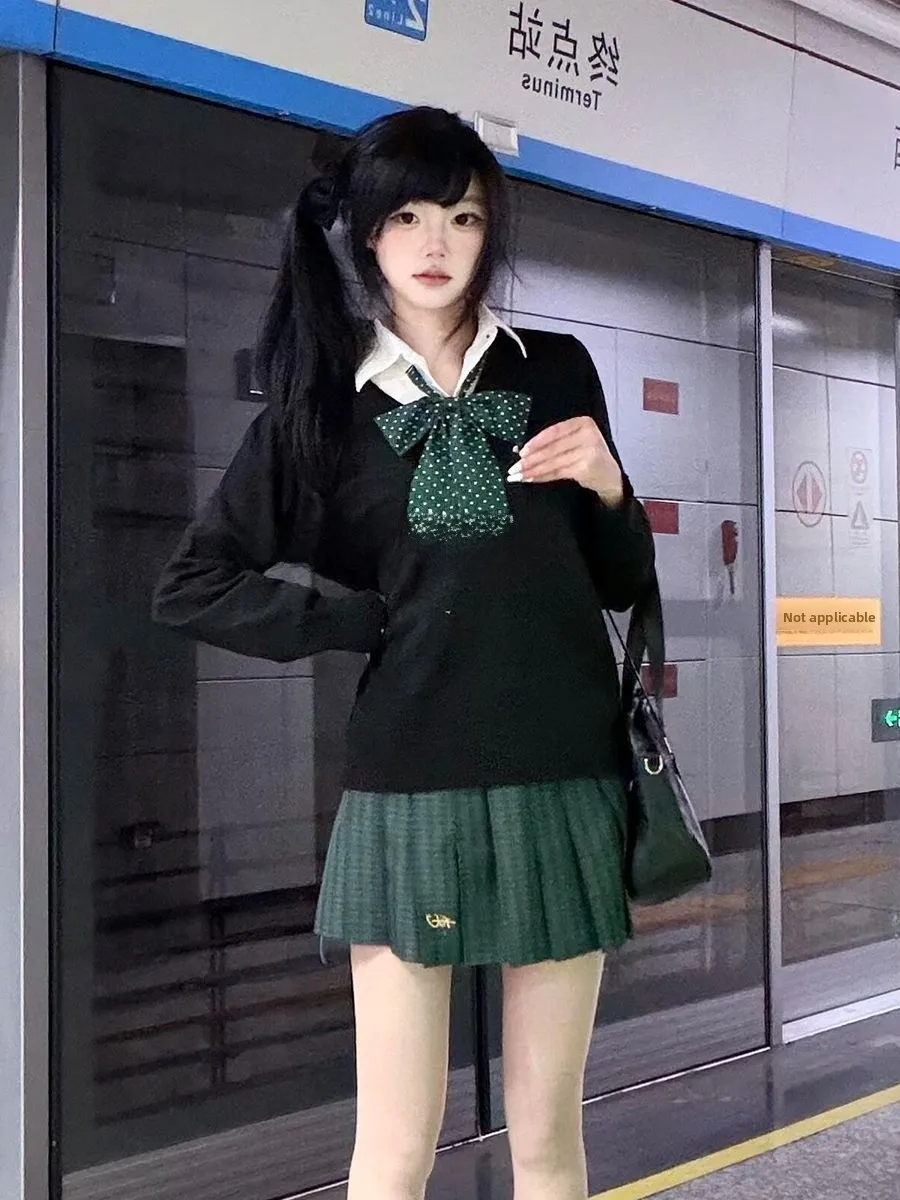 

Japanese Sle JK orm Long Sve Knitted Sweater College Sle Basic Versatile irt Top Tee Piece Set Autumn Winter W...